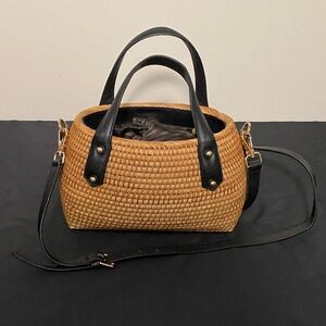 Stylish Tan and Black Woven Handbag